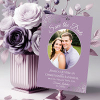 Casamento de Foto Oval Lavanda & Prata Elegante