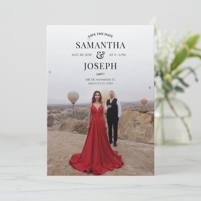 Reserve A Data Casamento de foto personalizado moderno  (Em pé/Frente)