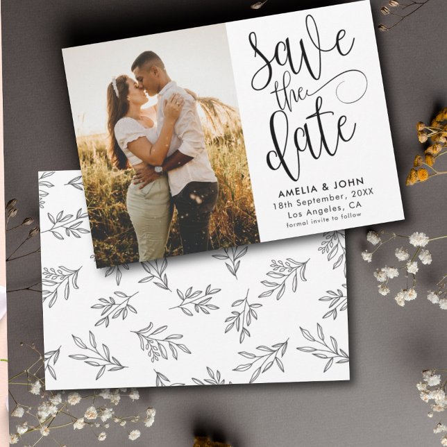 Reserve A Data Casamento de Foto Preto e Branco Moderno Salvar a  (Criador carregado)