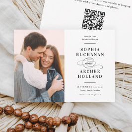 Reserve A Data Casamento de Foto QR Code Preto e Branco Tipo Eleg