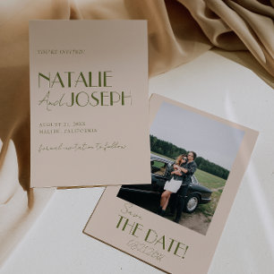 Reserve A Data Casamento de Foto Retro em Verde Oliva Clássico e