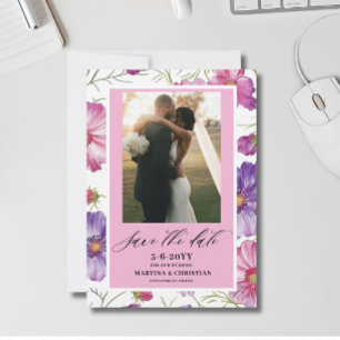 Reserve A Data Casamento de Foto Roteiro de Flor de Rosa Roxo Mod