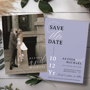 Reserve A Data Casamento de Foto Roxo Periwinkle Simples Elegante