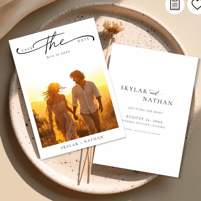 Reserve A Data Casamento de Foto Rustic Boho Sunset, Script Elega (Criador carregado)