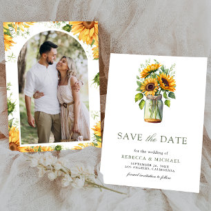 Reserve A Data Casamento de Foto Rústico Girassóis Mason Jar