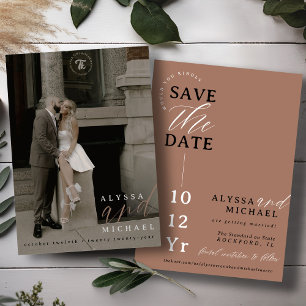 Reserve A Data Casamento de Foto Simples Mocha Mousse Moderno Ele