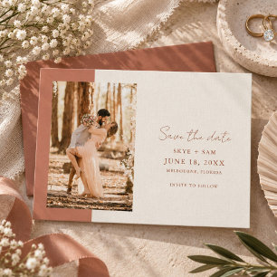 Reserve A Data Casamento de Foto Simples Terracota Elegante