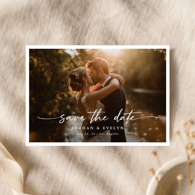 Reserve A Data Casamento de Foto Sobreposta com Roteiro Elegante  (Criador carregado)