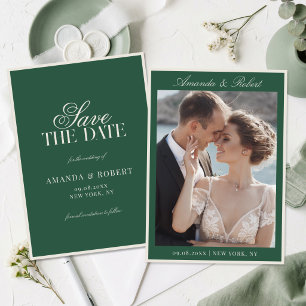 Reserve A Data Casamento de Foto Verde Elegante Old Money