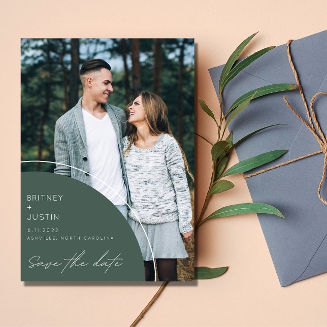 Reserve A Data Casamento de Foto Verde Moderno Elegante Salva A D (Modern Green Photo Wedding Save The Date)