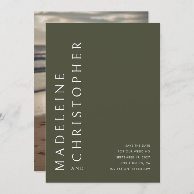 Reserve A Data Casamento de Foto Verde Oleícola de Nomes Grandes  (Frente/Verso)