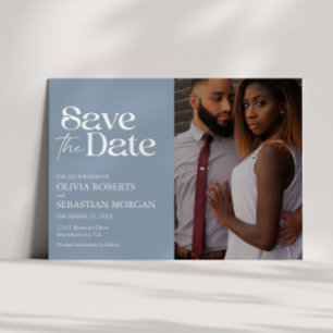 Reserve A Data Casamento de Fotografia Azul com Dusty Typografia