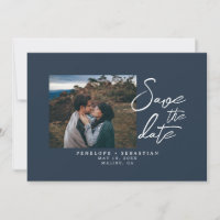 Casamento de Fotografia com Caligrafia Azul de Mar