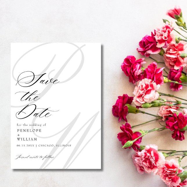 Reserve A Data Casamento de Fotografia com Letras Monográficas El (Elegant Monogram Letters Photo Wedding Save The Date)