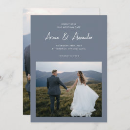 Reserve A Data Casamento de Fotografia com Script Azul Simples Du
