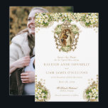 Reserve A Data Casamento de Fotografia com Script de Rico Vintage<br><div class="desc">Este elegante casamento católico, salvo o convite da data, apelará a noivas e noivos que gostam de um olhar tradicional, vintage, mas com as linhas limpas e simples da estética da design moderna. O convite apresenta uma pintura do casamento das Ruas. Joseph e a Virgem Maria cercados por uma estrutura...</div>