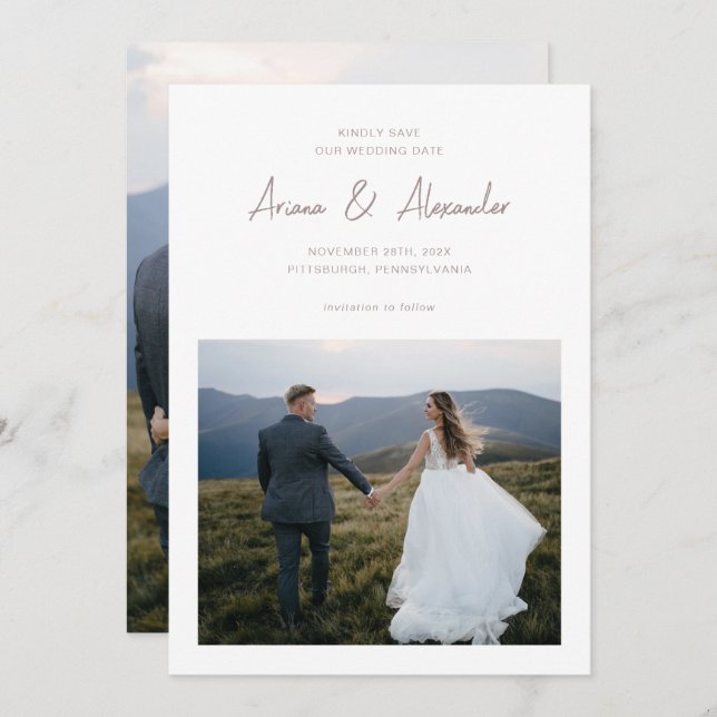 Reserve A Data Casamento de Fotografia com Script de Taupe Simple (Frente/Verso)