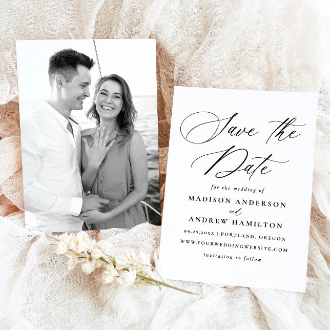 Reserve A Data Casamento de Fotografia da Caligrafia Negra Elegan (Criador carregado)