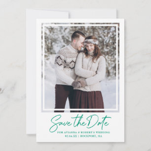 Reserve A Data Casamento de Fotografia de Texto Verde Esmeralda