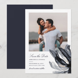 Reserve A Data Casamento de Fotografia do Marinho Floral Elegante