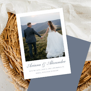 Reserve A Data Casamento de Fotografia do Script Azul Elegante Du
