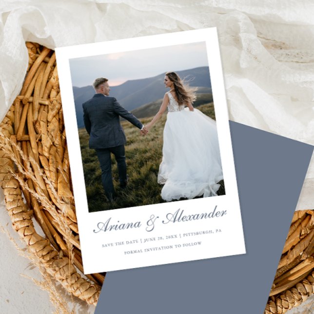 Reserve A Data Casamento de Fotografia do Script Azul Elegante Du (Criador carregado)