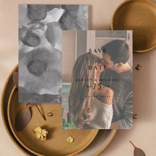 Reserve A Data Casamento de Fotografia por Aquarela Vellum Overla (Easily personalize this photo save the date with your unique details.)