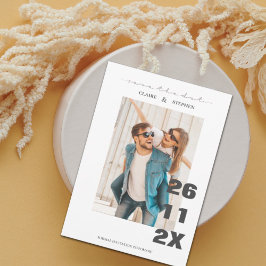 Reserve A Data Casamento de Fotografias Brancas Negras Minimalist