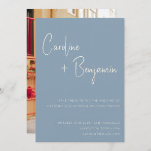 Reserve A Data Casamento de Fotografias com Script Azul Simples M