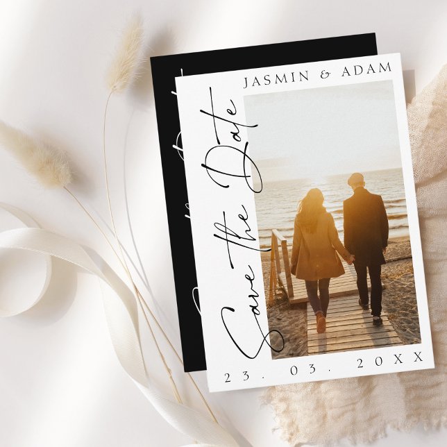 Reserve A Data Casamento de Fotografias com Script Branco e Preto (Criador carregado)