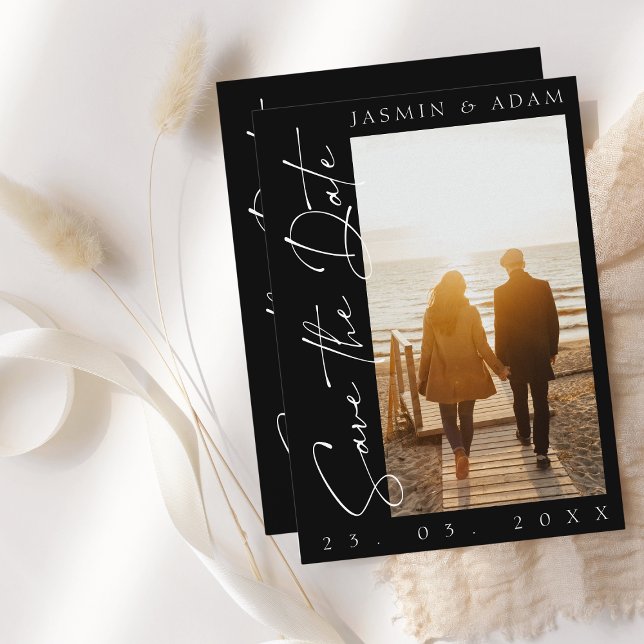 Reserve A Data Casamento de Fotografias com Script Branco e Preto (Criador carregado)