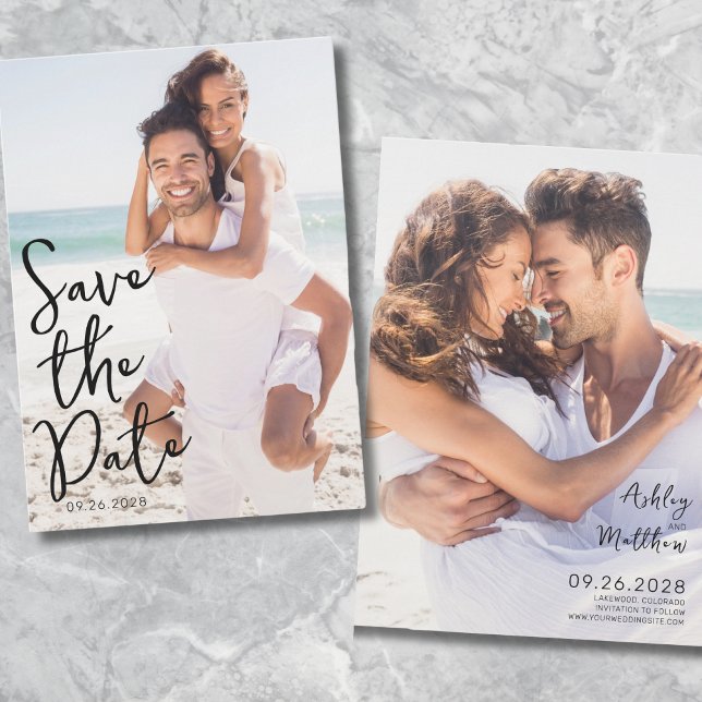 Reserve A Data Casamento de Fotografias com Script Elegante Simpl (Simple Elegant Script Typography Photo Wedding Save The Date)