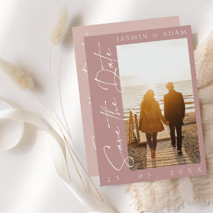 Reserve A Data Casamento de Fotografias com Script Rosa Moderno