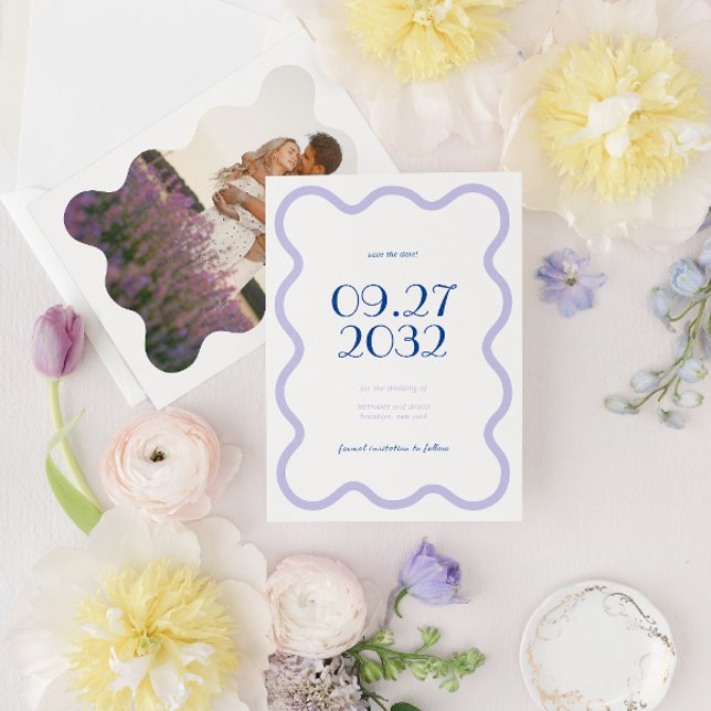 Reserve A Data Casamento de Fotografias de Onda Lavanda Azul Mode (Criador carregado)