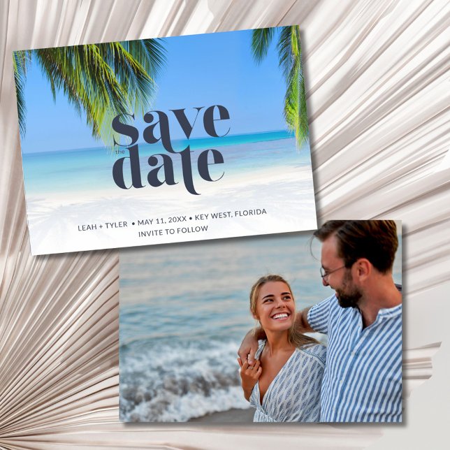 Reserve A Data Casamento de Fotografias de Praia Tropical (Tropical Beach Photo Wedding Save The Date)