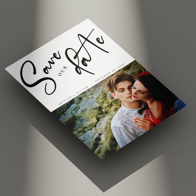 Reserve A Data Casamento de Fotografias de Script Diagonal Elegan (Personalized Elegant Diagonal Script Photo Wedding Save The Date)