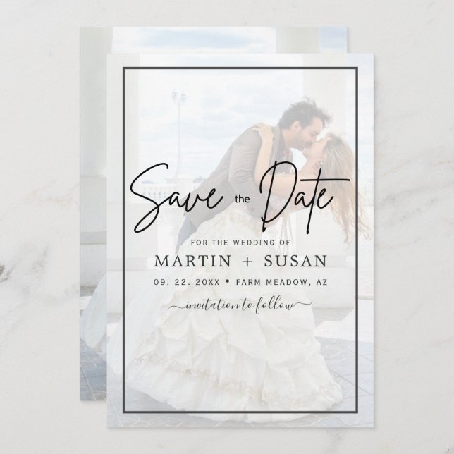 Reserve A Data Casamento de Fotografias de Sobreposição Preta e B (Frente/Verso)