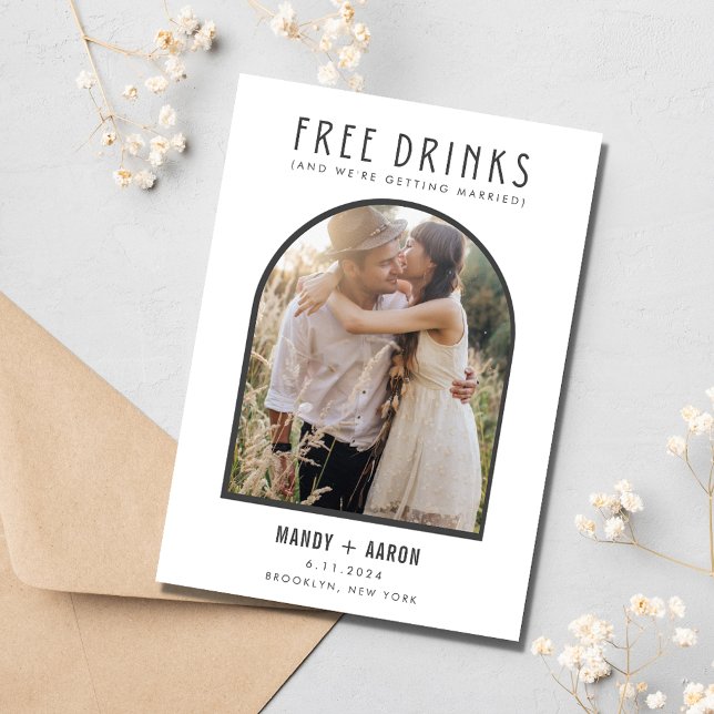 Reserve A Data Casamento de Fotografias do Arch de Bebidas Gratui (Funny Free Drinks Arch Photo Wedding Save The Date)