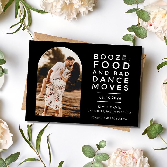 Reserve A Data Casamento de Fotografias do Arch Moderno Branco Ne (Black White Modern Arch Photo Wedding Save The Date)