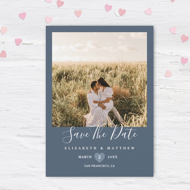 Reserve A Data Casamento de Fotografias do Casal Azul Dusty Elega (Criador carregado)