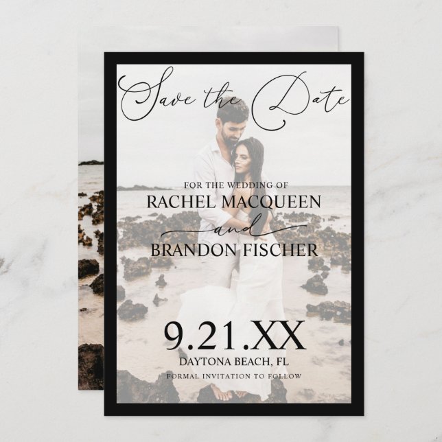 Reserve A Data Casamento de Fotografias do Casal Preto Elegante M (Frente/Verso)