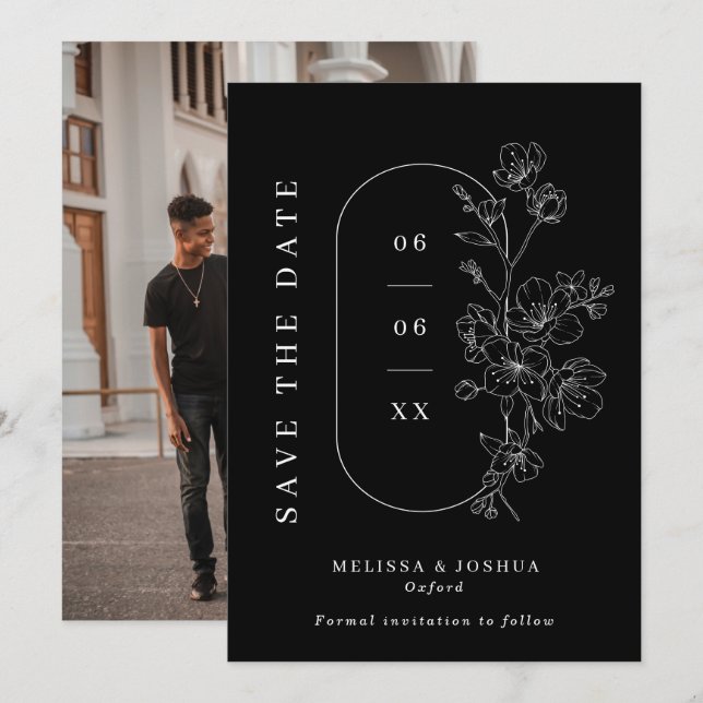 Reserve A Data Casamento de Fotografias Florais Desenhadas e Pret (Frente/Verso)