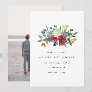 Reserve A Data Casamento de Fotografias Florais Rustic Red and Bl