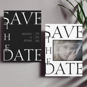 Reserve A Data Casamento de Fotografias Mínimo Branco Negro Moder