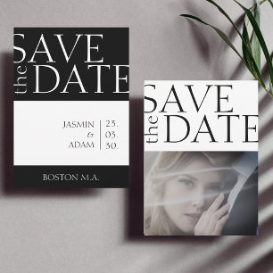 Reserve A Data Casamento de Fotografias Mínimo Branco Negro Moder