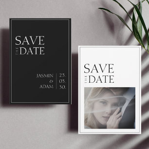 Reserve A Data Casamento de Fotografias Mínimo Branco Preto Simpl