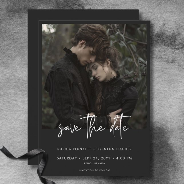 Reserve A Data Casamento de Fotografias Mínimo Escuro (Dark Moody Minimal Photo Wedding Save The Date)