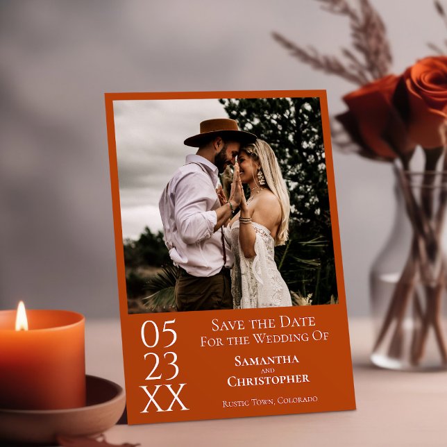 Reserve A Data Casamento de Fotografias Mínimo Moderno Laranja Si (Criador carregado)