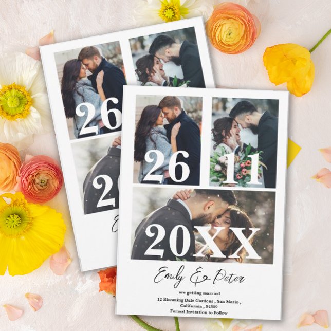 Reserve A Data Casamento de Fotografias Múltiplas Simples Elegant (Simple Elegant Multi Photo Wedding Save the Date Invitation )