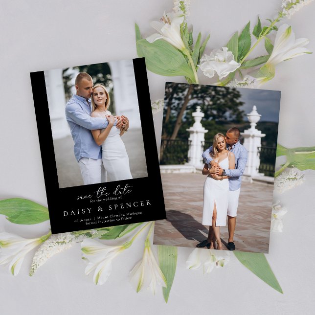 Reserve A Data Casamento de Fotografias Negra Clássica Simples (Criador carregado)